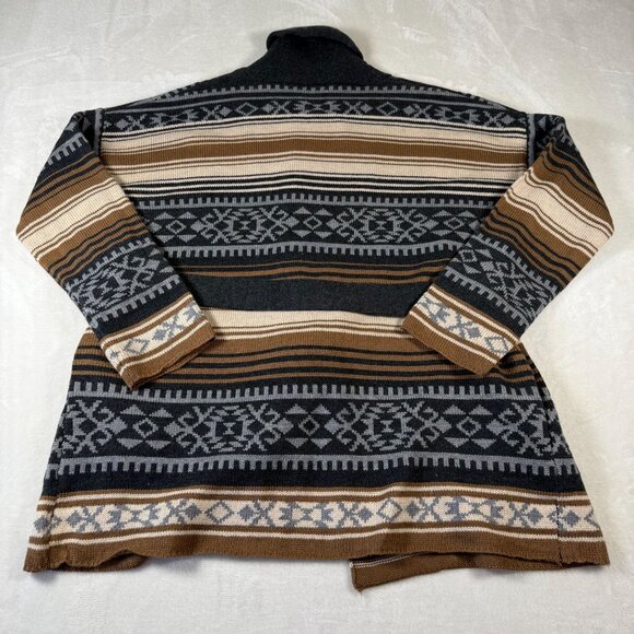 Stetson Womens Southwestern Cardigan Sweater Belted Shawl Collar L Brown/Gray St - Picture 6 of 8